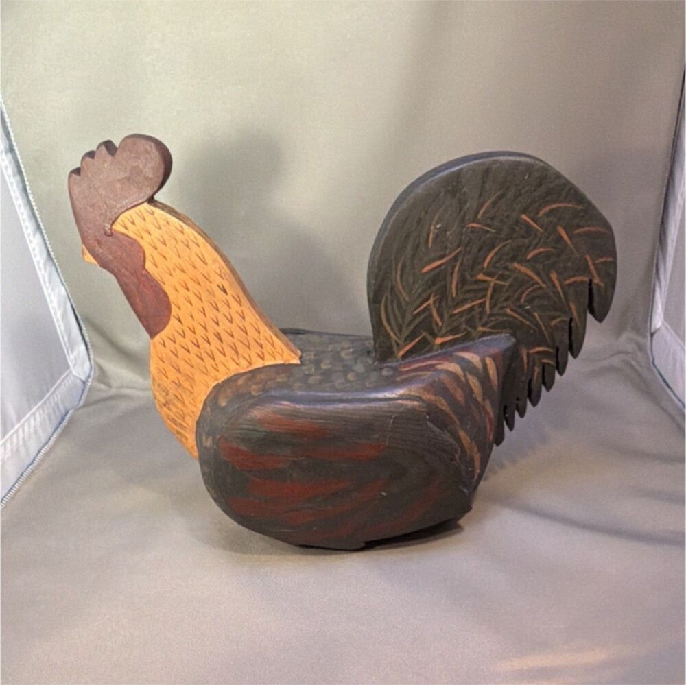 Handmade Carved Wooden Chicken Figurine Decorative Collectible Animal Sculpture